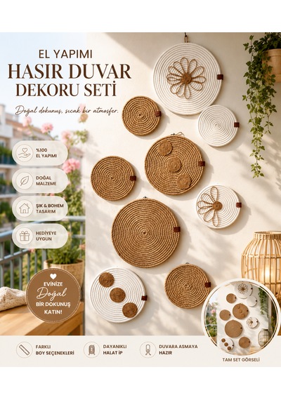 Hasır Duvar Dekorasyonu El Yapımı Özel Set 9