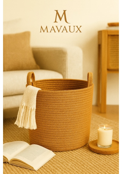 Mavaux Çok Amaçlı, 30cm-30cm Orta Boy, Yanları Saplı, Jüt, Hasır, Dokuma Sepet, Düzenleyici Organizer Hasır