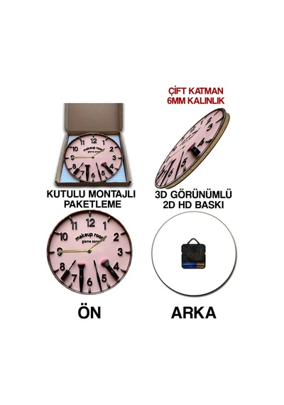 Makeup Room Glam Zone Makyaj Temalı 3d Görünümlü Mdf Duvar Saati Sdw336 Renkli