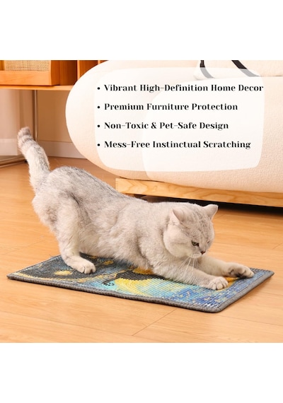 Sisal Kedi Scratcher Mat Duvar, Kanepe Ve Halıda Kullanım , Dayanıklı Ve Dökülmeye Dayanıklı Kedi Tırmalama Yüzeyi - 33 X 55 Cm 8 Yapışkan Pedli Yıldızlı Gece