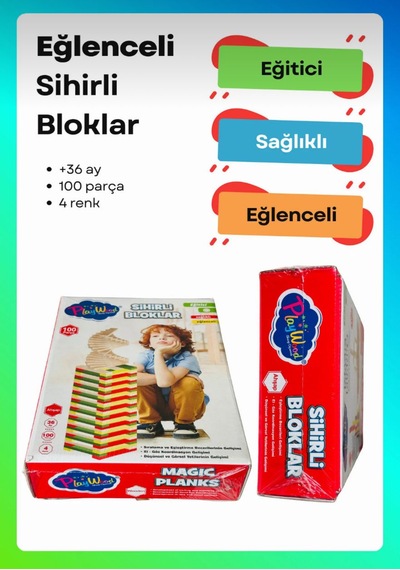 Sihirli Bloklar I Eğitici 100'lü Ve 4 Renkli Tahta Bloklar