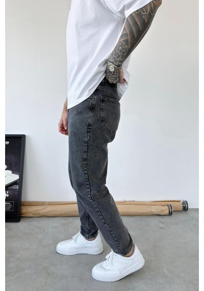 Dokulu Gri Basic Boyfriend Pantolon Gri