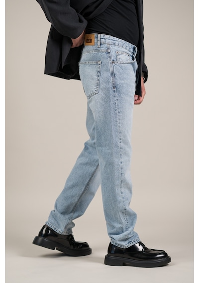 Akçaylar Pamuklu Taş Yıkama Yarım Baggy Geniş Paça Buz Mavisi Jean Pantolon Buz Mavi