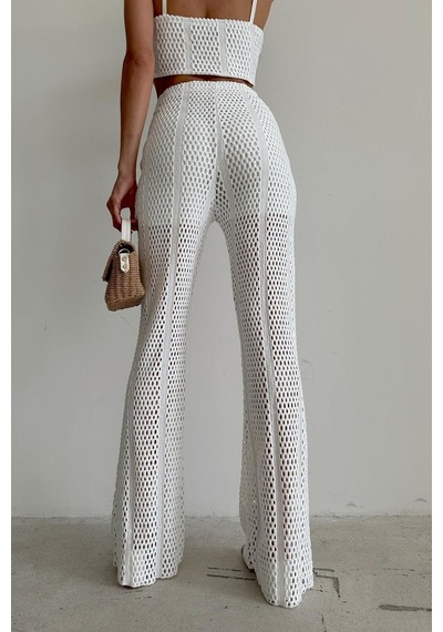 Fashion Cocktail Kısa Astarlı Fileli Lastik Bel Dar Kombin Modern Pantolon Beyaz