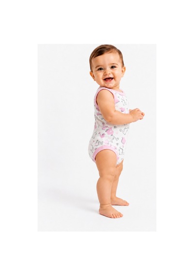 Rkek Bebek Dinozor Desenli Atlet Body Yazlık Pamuklu Çıtçıtlı Bebek Zıbını Pembe