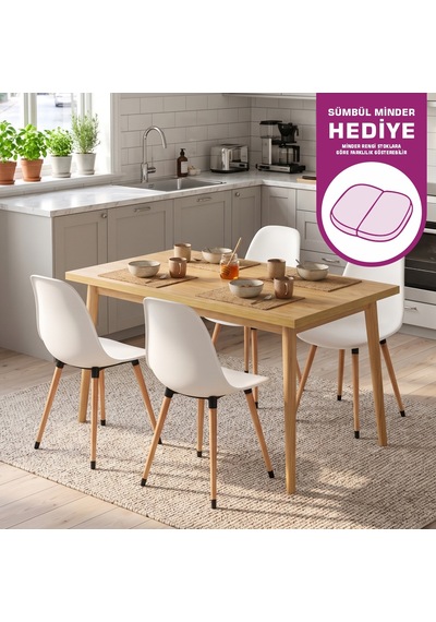 Vilinze Eames Sandalye Avanos Ahşap Mdf Mutfak Masası Takımı - 70x120 Cm Natürel