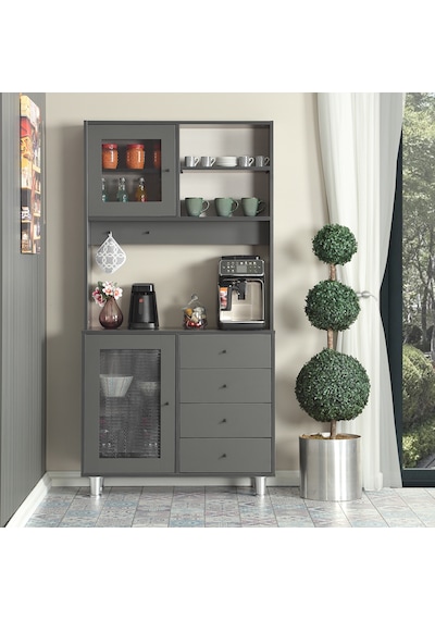 Pasific Home Grano Kahve Köşesi Çok Amaçlı Kiler Dolabı, 96 cm, Antrasit