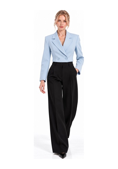 Lafela Kruvaze Kapama Yapılı Crop Blazer Mavi