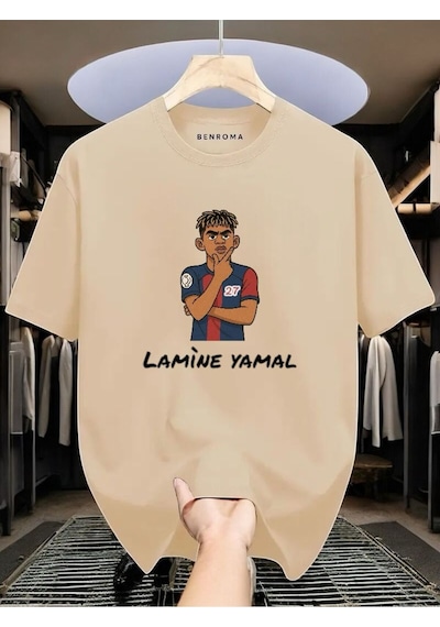 Lamine Yamal Baskılı Tişört Bej