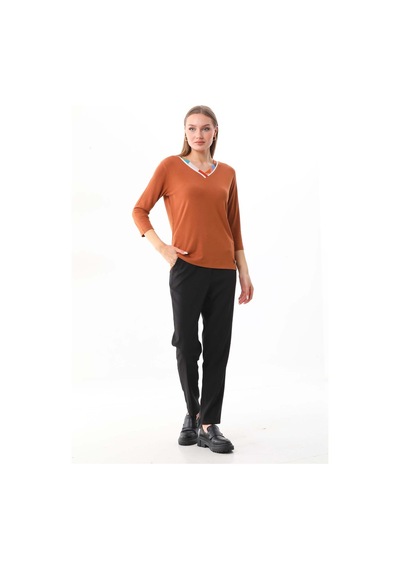 Sistas Kadın V Yaka Truvakar Kol Bluz 23588 Camel
