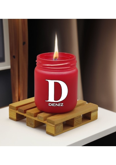 Bk Gift Kişiye Özel Dtf İsimli Kırmızı Renkli Cam Kavanozda Kokulu Mum-2, Arkadaşa Hediye, Sevgiliye Hediye, Doğum Günü Hediyesi