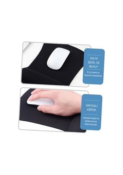 Ergocomfort Bilek Destekli Mouse Pad Ergonomik Mouse Altlığı Kaymaz Taban Bilek Koruyucu Bilgisayar Ofis Oyuncu Mousepad Siyah