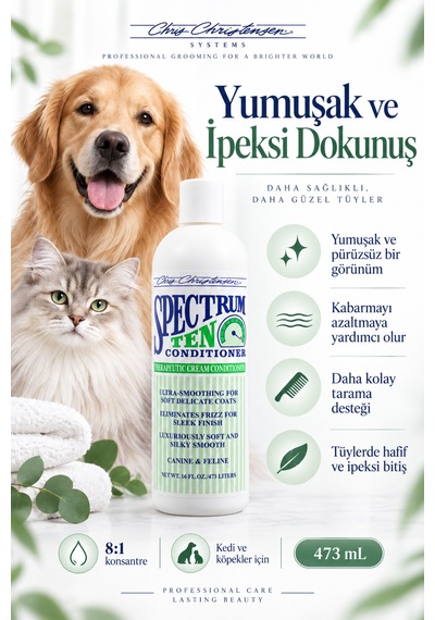 Chris Christensen Sp Ten 8:1 Konsantre Yumuşak Ve Pürüzsüz Kedi Ve Köpek Tüy Kremi 473 Ml