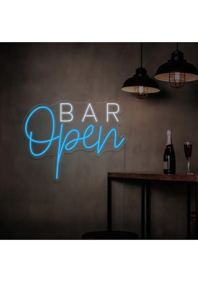 Open Bar Yazılı Neon Tabela Turkuaz
