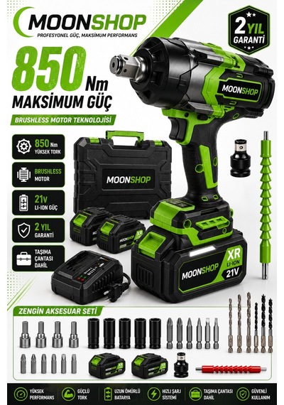 850 Nm Profesyonel Şarjlı Darbeli Somun Sıkma Makinesi Brushless Motor 2 Akü Taşıma Çantalı Mn