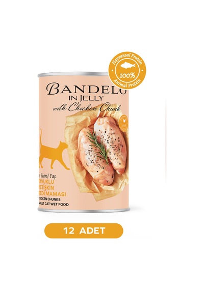 Tavuklu Yetişkin Yaş Konserve Kedi Maması - %100 Hayvansal Protein Jöleli Parça Etli, 400gr X 12 Adet