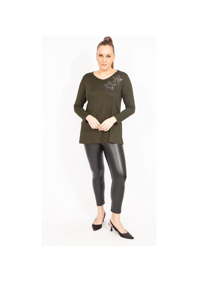 Şans Kadın Haki Payet Detaylı Bluz 65n35471-haki Haki