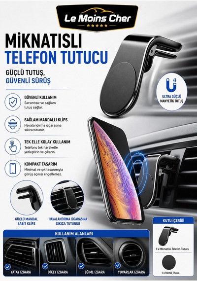Alfa Romeo Stelvio Sprint Mıknatıslı Telefon Tutucu Izgara Tipi Mandallı Araç İçi Siyah