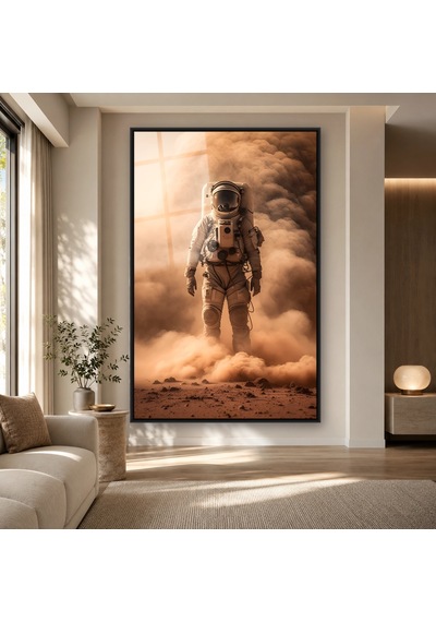 Toz Fırtınasında Astronot Siyah Çerçeveli Cam Tablo