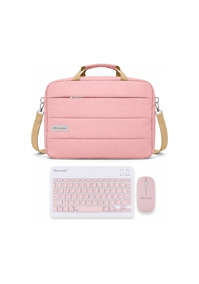 Microcase Samsung Galaxy Tab S10+ S10 Plus İle Uyumlu Tablet Notebook Apple MacBook Çantası + Bluetooth Klavye Ve Mouse Set Pembe - Al5895
