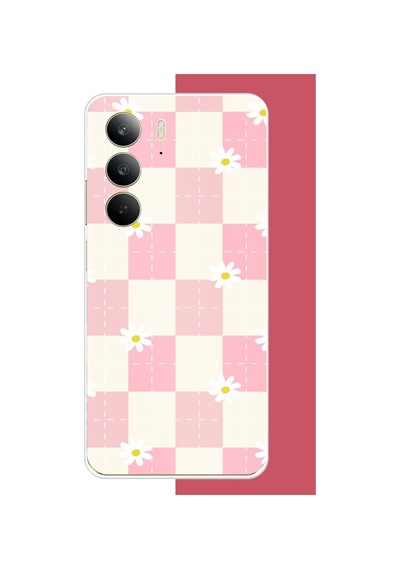 Realme C75 Uyumlu Papatyalı Grid Baskılı Silikon Kılıf Renkli