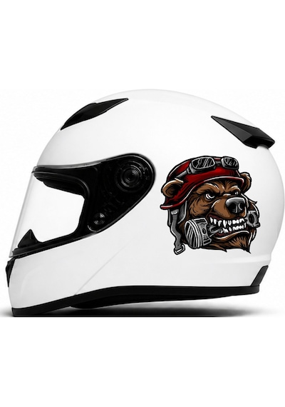 Kasklı Motorcu Köpek Sticker Kızgın Motorcu Kurt Köpek Motosiklet Kask Oto Araba Sticker - 00300 40x40 Cm