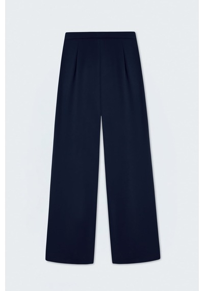 Sateen Bol Paça Pantolon - Lacivert-137470