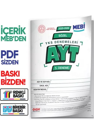 2026 Ösym Yks-ayt Sözel Meb Online Türkiye Geneli 5. Deneme Büyük Boy Renkli Baskı Ücreti