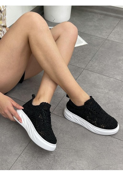Erva'nın Butiği Siyah Dantel Lace Bağcıklı Kadın Sneakers-5404