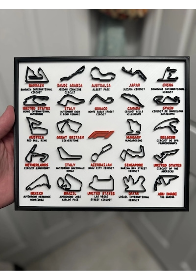F1 Pistleri 3d Çerçeve - Formula 1 Yarış Pisti Dekoratif Tablo