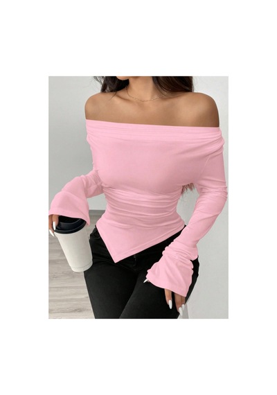 Cool Tarz Değiştirilebilir Omuz Detaylı Uzun Kollu Bluz Pembe Pembe