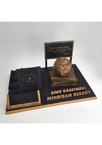 Kişiye Özel Sınıf Öğretmeni Masa İsimliği Ve Kartvizitlik Gold - Siyah