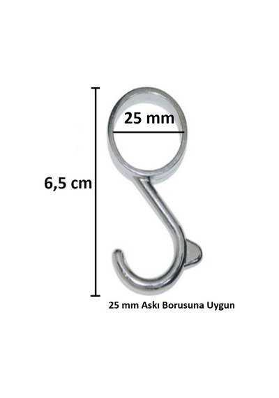 Dolap Boru Askı Kancası Tırnaklı Krom Q25, 2 Adet 1 Adet
