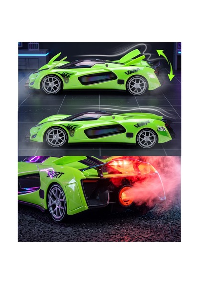 Oyuncak Uzaktan Kumandalı Buharlı Araba Aerodinamik Spoiler Ve Kanatçıklı Led Işıklı Dahili Şarjlı Park Simülasyonlu Drift Araba Yeşil