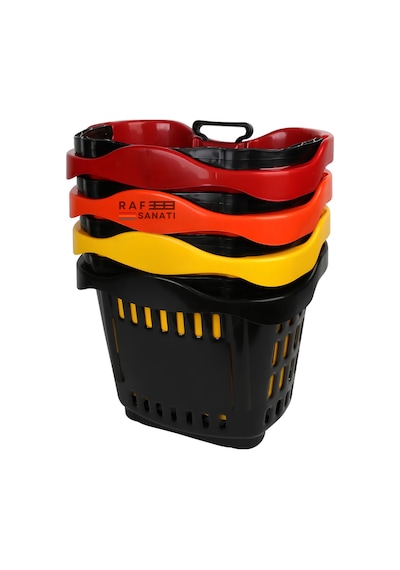 5 Adet - 43 Lt Tekerlekli Market Sepeti Plastik Alışveriş Sepeti Ergonomik Çift Saplı Mavi
