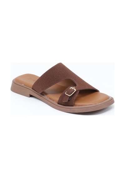 Nesilshoes Nesil Shoes Dvm 210 Kahve Süet Tokalı Kadın Terlik