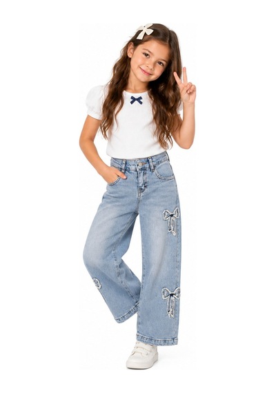 İrem Kız Çocuk Kurdele Detaylı Geniş Paça Model Bel Lastik Ayarlamalı Mavi Renk Kot Pantolon İrem Kız Çocuk Kurdele Detaylı Geniş Paça Model Bel Lastik Ayarlamalı Mavi Renk Kot Pantolon