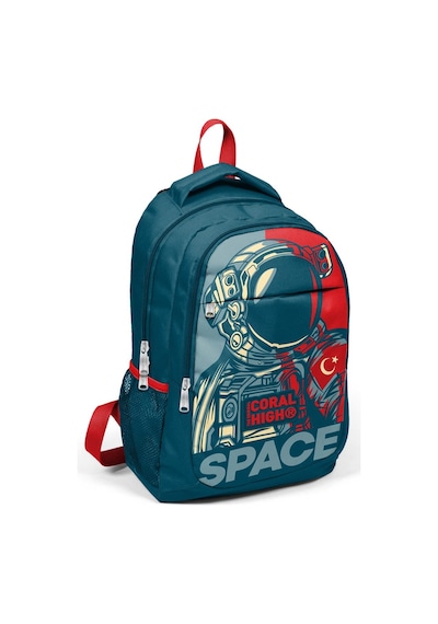 Coral High Kids Çivit Kırmızı Astronot Desenli 3 Lü Okul Çanta Seti Set0114389