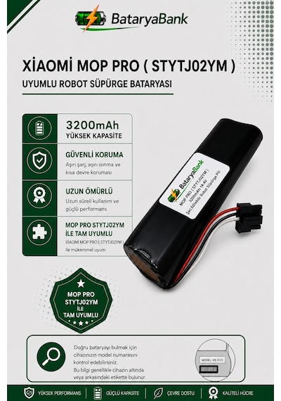 Bataryabank Mi Robot Vacuum Mop Pro Stytj02ym Uyumlu Robot Süpürge Bataryası 14.4v 3200mah Li-ion Yedek Pil