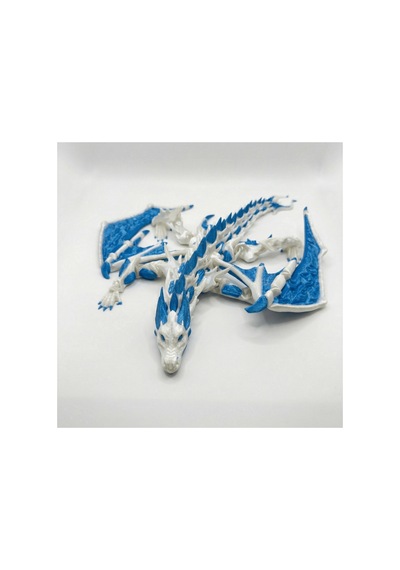 Atatug Dev Boy İpeksi Royal Mavi Ve Beyaz Kanatlı Ejderha Figürü - 23x23 Cm 3d Baskı Hediye