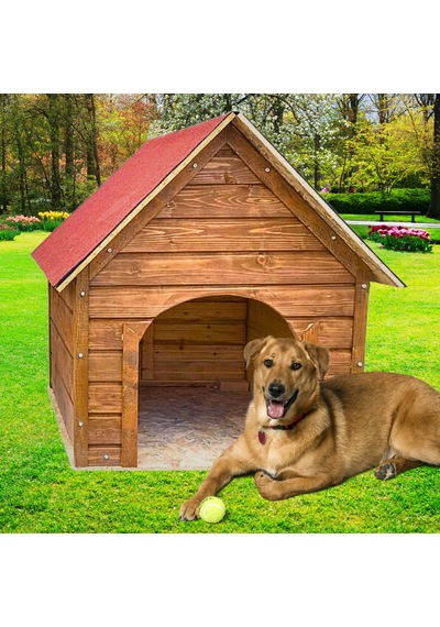Reyo Suya Soğuğa Dayanıklı Lüks Büyük Boy Ahşap Köpek Kulubesi Kırmızı