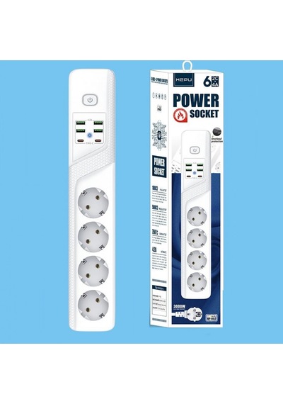 H-02 Termal Akım Korumalı 3000 W 10 Amper 4'lü Priz 2 Metre