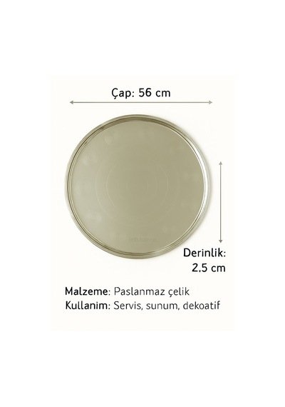 Geleneksel Yer Sofrası Sini 56 Cm Paslanmaz Çelik Tepsi, Yemek Sunum No:60 Metalik Gri
