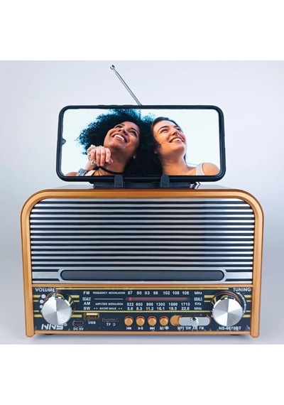 Ns-6678 Retro, Nostaljik, Ahşap Led Işıklı Müzik Seti Fm Radyo Usb Mp3 Player Bluetooth Hoparlör Tasarım-447