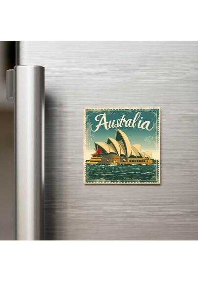Avustralya Australia - Posta Pulu Temalı Ülke - Baskılı Buzdolap Magneti Kare - 9x9 Cm