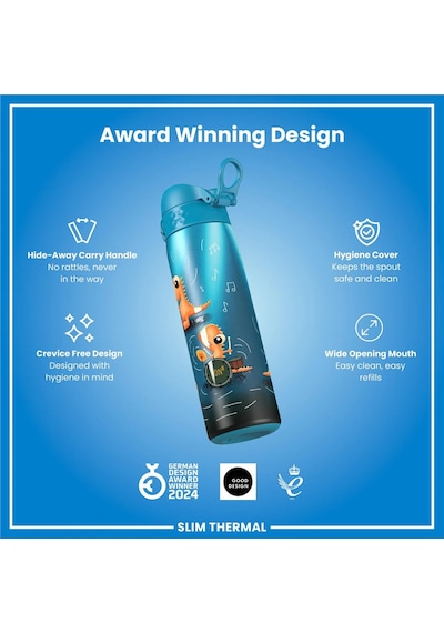 Ion8 - İnce Su Termosu - Dinozor Grubu - 500 Ml - Sızdırmaz Çok Renkli