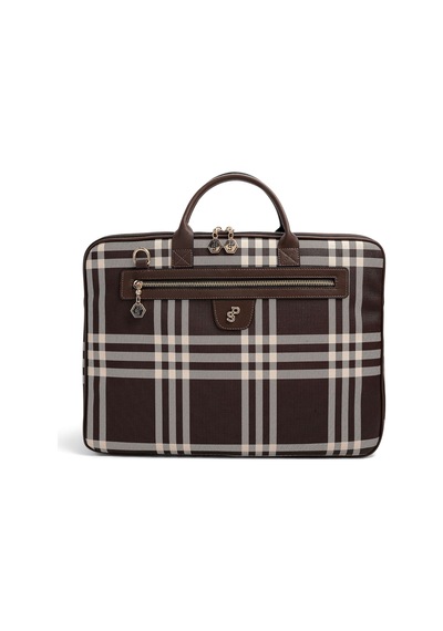 Silver & Polo Silver Polo Kahve - Kahve Çizgili Ekose Kadın Laptop Ve Evrak Çantası Sp1175