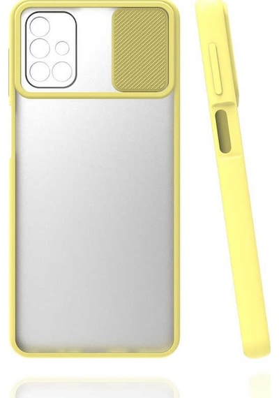 Kilifone - Samsung Uyumlu Galaxy M31s - Kılıf Slayt Sürgülü Arkası Buzlu Lensi Kapak - Sarı