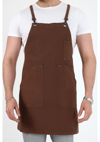 Barista Askılı Önlük Kanguru Cepli - Kahve-12779 Kahve