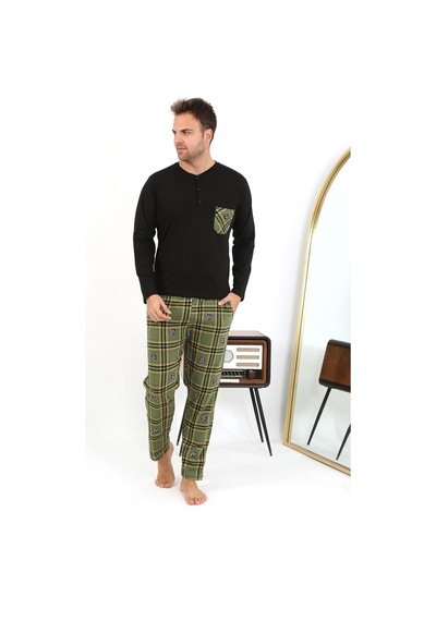Akbeniz Erkek Uzun Kol Penye Siyah Pijama Takımı 6861 Siyah